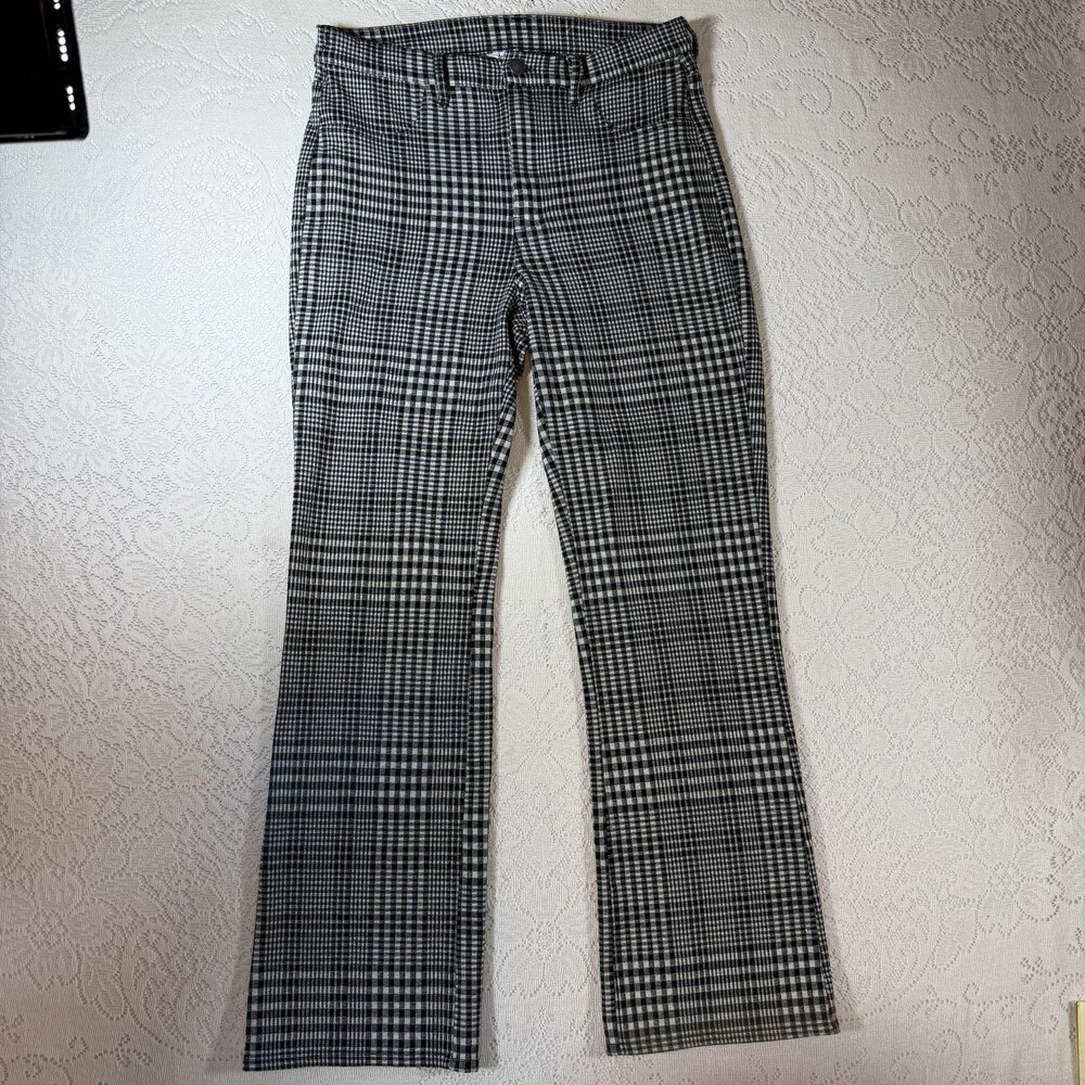 American Eagle Dress Pants Womens 6 Long Black Check Straight Leg Stretch